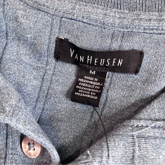 NWT Van Heusen long sleeve polo shirt textured windowpane plaid blue Medium - Picture 3 of 7